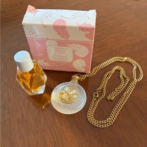 Vintage Avon Gold and Clear Fragrance Pendant Set with Cologne